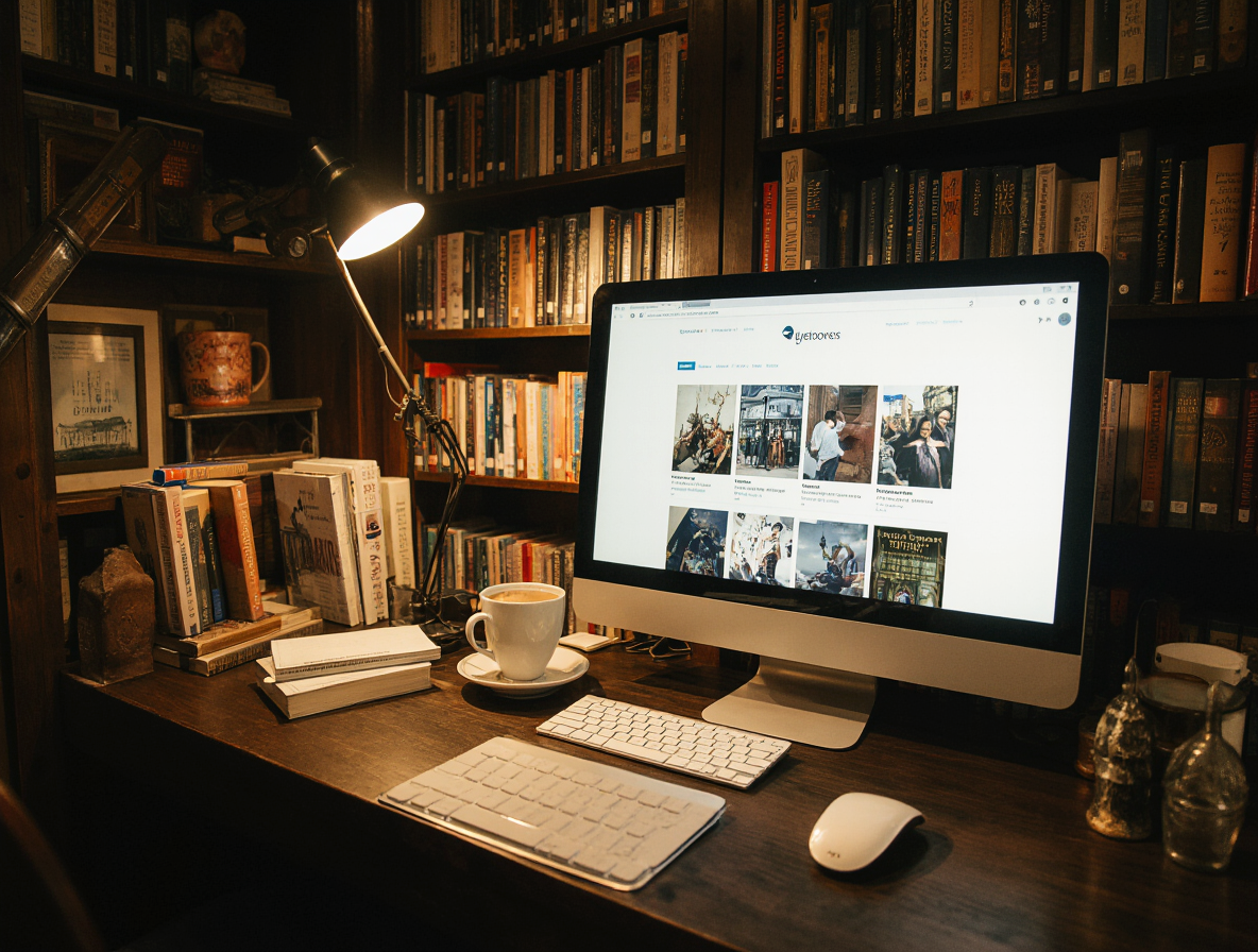 Una persona comprando libros de segunda mano online en Librería Oeste desde su casa.
