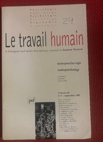 Portada del libro de LE TRAVAIL HUMAIN. A BILINGUAL AND MULTI-DISCIPLINARY JOURNAL IN HUMAN FACTORS. VOL 60, SEPT 97.