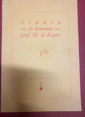 Portada del libro de STUDIA IN HONOREM. PROF M. DE RIQUER. I. QUADERNS CREMA.
