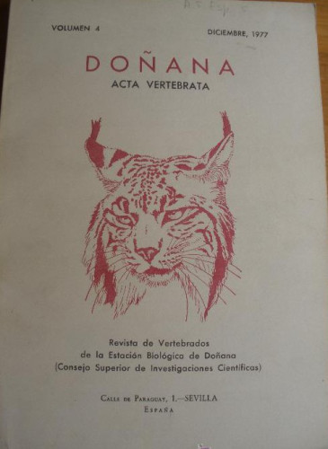 Portada del libro de DOÑANA. ACTA VERTEBRADA. 1977. REVISTA CSIC. 187 PAG