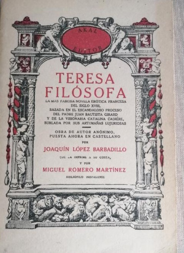 Portada del libro de Teresa, filósofa López Barbadillo, JoaquínRomero Martínez, Miguel Akal D.L. 1978, 141pp