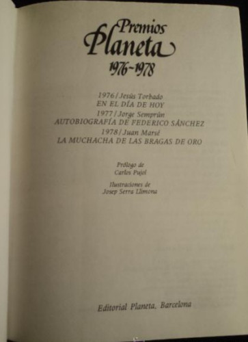 Portada del libro de PREMIOS PLANETA. 1976-1978. TORBADO, SEMPRUM. MARSE. 800 PAG.