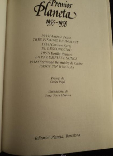 Portada del libro de PREMIOS PLANETA 1955.1958. PRIETO, KRUTZ, EMILIO ROMERO BERMUDEZ DE CASTRO. 800 PAG