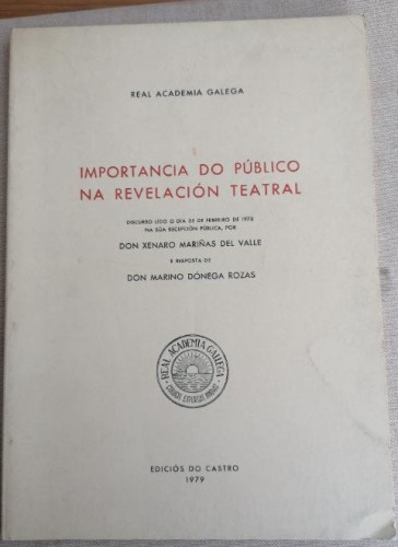 Portada del libro de Importancia do público na revelación teatral. Xenaro Mariñas. Dónega Rozas. DO CASTRO