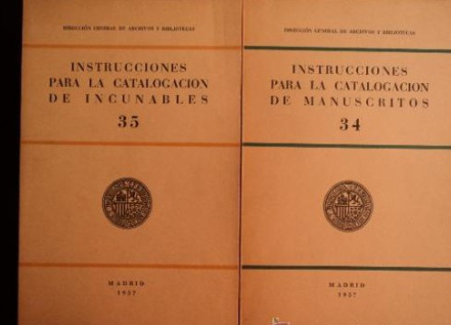 Portada del libro de INSTRIUCCIONES CATALOGACION INCUNABLES. 34 Y 35 1957