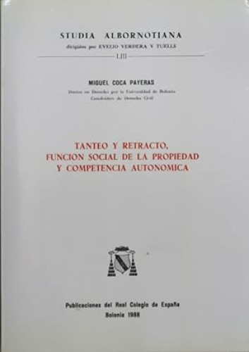Portada del libro de Tanteo y retracto función social de la propiedad y competencia autonómica