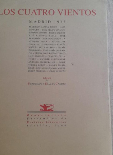 Portada del libro de Francisco Díaz de Castro (Ed.) - Los cuatro vientos Madrid 1933 - Editorial Renacimiento