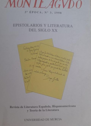 Portada del libro de Monteagudo,3ª época,nº 3 1998 8, Epistolarios y literatura del siglo, edita Universidad de Murcia