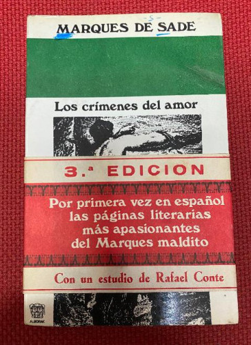 Portada del libro de LOS CRÍMENES DEL AMOR. MARQUES DE SADE. AL-BORAK, 1972.