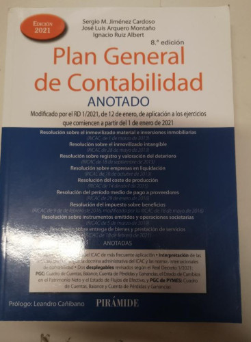 Portada del libro de Plan General de Contabilidad ANOTADO:-Sergio M. Jiménez Cardoso, José Luis Arquero Montaño....