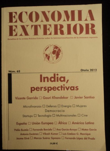 Portada del libro de INDIA, PERSPECTIVAS. ECONOMIA EXTERIOR. Nº 62 2012 142 PAG