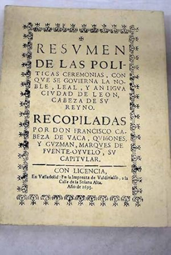 Portada del libro de Políticas Ceremonias de la Ciudad de León