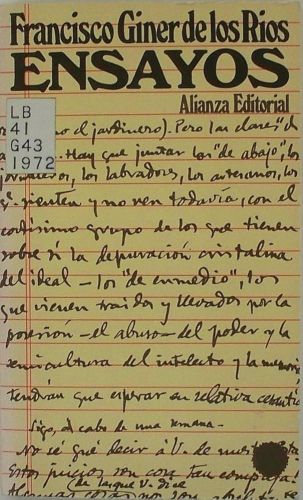 Portada del libro de Francisco Giner de los Ríos Ensayos