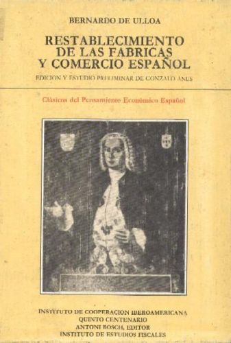 Portada del libro de Restablecimiento de las fábricas y comercio español