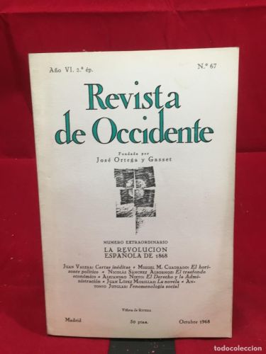 Portada del libro de Revista de Occidente. N.º 67. Año VI. 2.ª ép. 1968