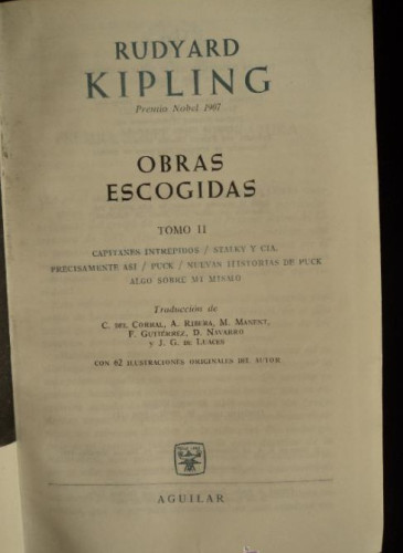 Portada del libro de RUDYARD KIPLING. OBRAS ESCOGIDAS. VOL. 2 AGUILAR 1967 1140 PAG