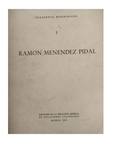 Portada del libro de Cuadernos Biográficos, I: Ramón Menéndez Pidal.