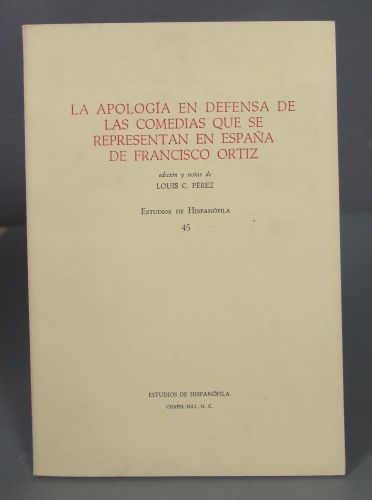 Portada del libro de La apología en defensa de las comedias de Francisco Ortiz
