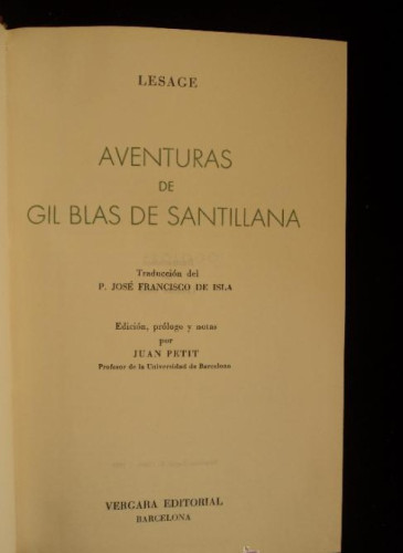 Portada del libro de AVENTURAS DE GIL BLAS DE SANTILLANA. LESAGE. VERGARA 1959 959 PAG