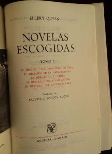 Portada del libro de ELLERY QUEEN. NOVELAS ESCOGIDAS. TOMO 1 1964 1154 PAG