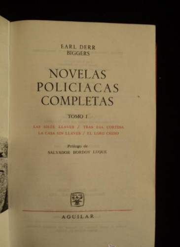 Portada del libro de B,R,BIGGERS. NOVELAS POLICIACAS COMPLETAS. VOL 1 AGUILAR 1965 1140 PAG