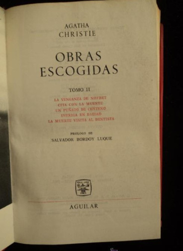 Portada del libro de AGATHA CRHISTIE OBRAS ESCOGIDAS. TOMO II. AGUILAR 1966 1100 PAG