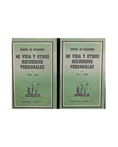 Portada del libro de MIGUEL DE UNAMUNO - MI VIDA Y OTROS RECUERDOS PERSONALES 1889-1936 - 2 TOMOS -
