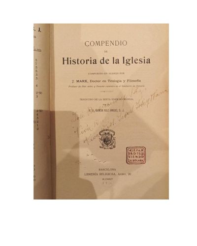 Portada del libro de COMPENDIO DE HISTORIA DE LA IGLESIA Marx. J.