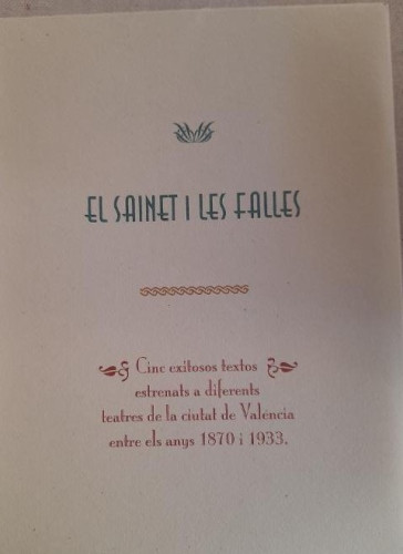 Portada del libro de El sainet i les falles. Colección de 5 facsímiles. Preciosa carpeta