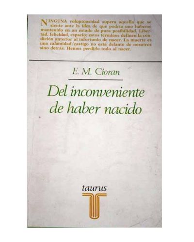 Portada del libro de Del inconveniente de haber nacido