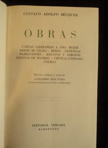 Portada del libro de GUSTAVO ADOLFO BECKER. OBRAS. ED. VERGARA 1962 1006 PAG