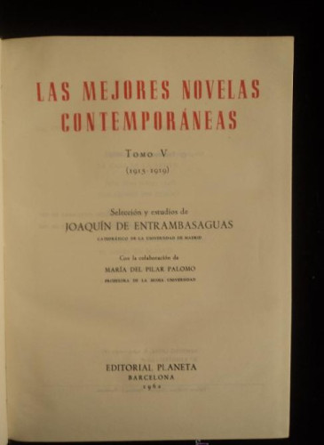 Portada del libro de LAS MEJORES NOVELAS CONTEMPORANEAS 1915-1919 ED. PLANETA. VOL. 5 1500' PAG