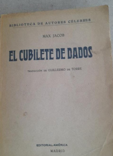 Portada del libro de El cubilete de dados. Jacob, Max Ed. AMERICA 1924 211pp