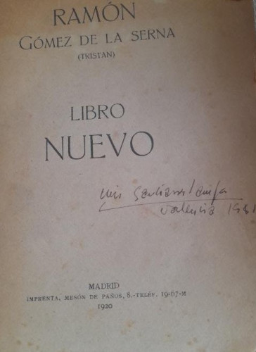 Portada del libro de Libro Nuevo. Ramón Gómez de la Serna. 1920 1º edición.