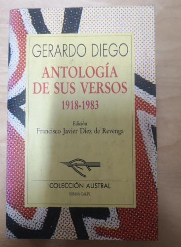 Portada del libro de Antología de sus versos - Gerardo Diego- Editorial Espasa/Calpe