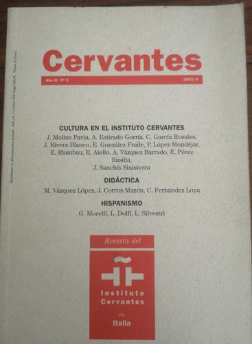 Portada del libro de CERVANTES- REVISTA DEL INSTITUTO CERVANTES EN ITALIA