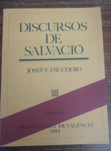 Portada del libro de Discursos de salvació- Josep F. Escudero- Premi ciutat de valencia 1984