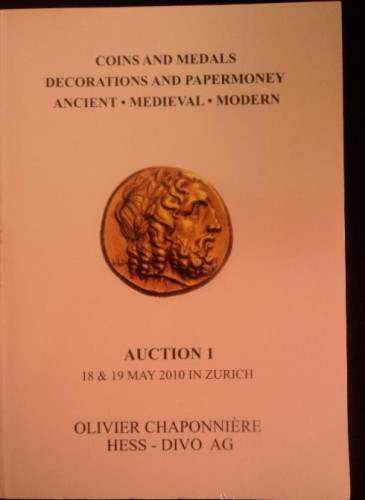 Portada del libro de MONEDAS Y MEDALLAS. OLIVIER CAHPONNIERE. HESS 2010 364 PAG