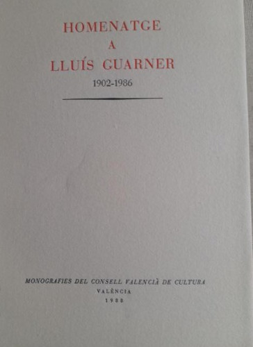 Portada del libro de HOMENATGE A LLUÍS GUARNER 1902-1986. - VV. AA.