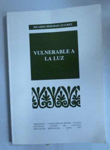 Portada del libro de VULNERABLE A LA LUZ. RICARDO BERMEJO ALVAREZ. DIP. LEON. 2007 65 PAG DEDICADO AUTOR