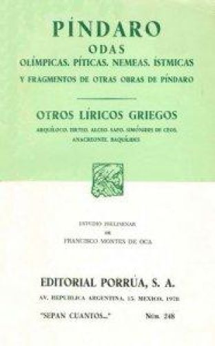 Portada del libro de ODAS - OLÍMPICAS - PÍTICAS - NEMEAS - ÍSTIMICAS - FRAGMENTOS DE OTRAS OBRAS DE PÍNDARO