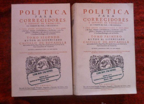 Portada del libro de Política para corregidores y señores de vasallos, en tiempo de paz,y de guera y para juezes eclesias