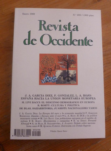 Portada del libro de REVISTA DE OCCIDENTE . ENERO 1998 Nº 200 ESPAÑA HACIA LA UNION MONETARIA EUROPEA