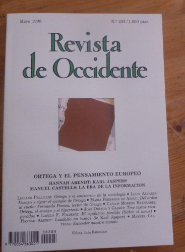 Portada del libro de REVISTA DE OCCIDENTE.MAYO 1998 Nº 205 ORTEGA Y EL PENSAMIENTO EUROPEO.