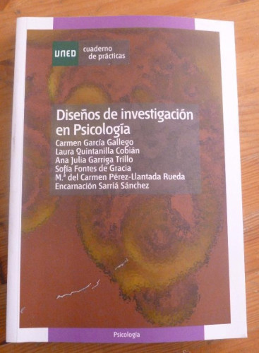 Portada del libro de DISEÑO DE INVESTIGACION EN PSICOLOGIA. VARIOS AUTORES.UNED. 2009 290PAG