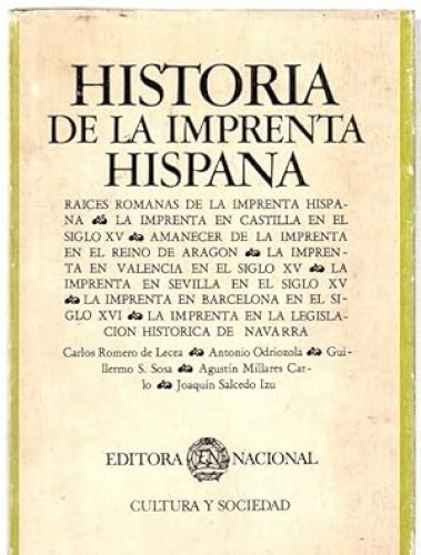 Portada del libro de Historia de la imprenta hispana