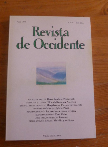 Portada del libro de REVISTA DE OCCIDENTE.AÑO 1980 Nº 20. ISAIAH BERLIN, SOLEDAD PUERTOLAS. LIPSET.