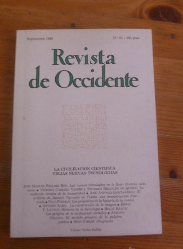 Portada del libro de REVISTA DE OCCIDENTE. SEPTIEMBRE 1986. Nº 64 LA CIVILIZACION CIENTIFICA VIAJES NUEVAS TECNOLOGIAS