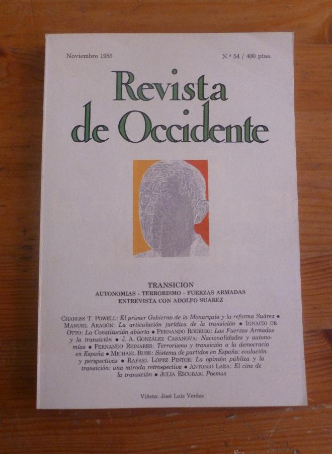 Portada de REVISTA DE OCCIDENTE. NOVIEMBRE 1985 Nº 54. TRANSICION.