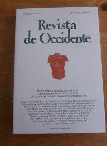 Portada del libro de REVISTA DE OCCIDENTE.JULIO AGOSTO 1989 Nº 98-99. NARRATIVA ESPAÑOLA ACTUAL.CINCO RESPUESTAS DE BENET